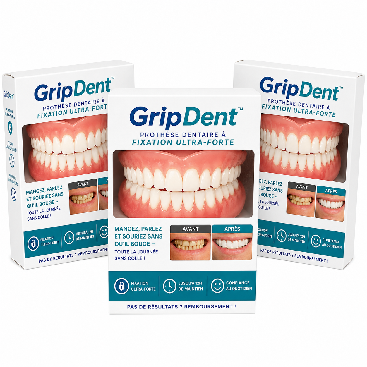 GripDent™ Prothèse Dentaire à Fixation Ultra-Forte | Mangez, parlez et souriez sans qu’il bouge – toute la journée sans colle!