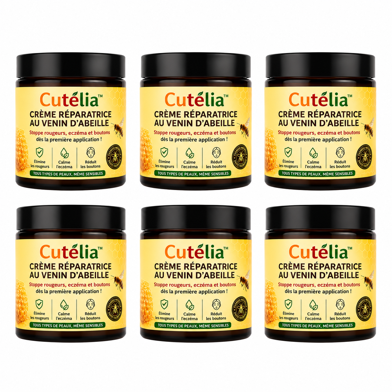 Cutélia™ Crème Réparatrice au Venin d’Abeille | Stoppe rougeurs, eczéma et boutons dès la première application !