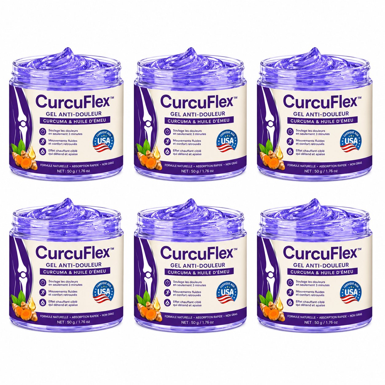 CurcuFlex™ Gel Anti-Douleur Curcuma & Huile d’Émeu | Soulage vos articulations en 3 minutes !