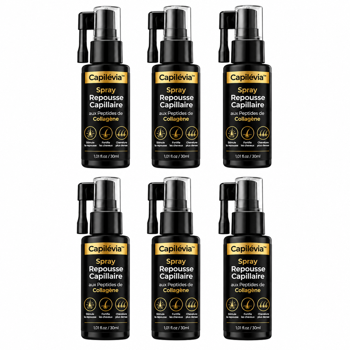 Capilévia™ Spray Repousse Capillaire aux Peptides de Collagène | Relancez la pousse des cheveux et épaississez votre chevelure en 3 minutes!