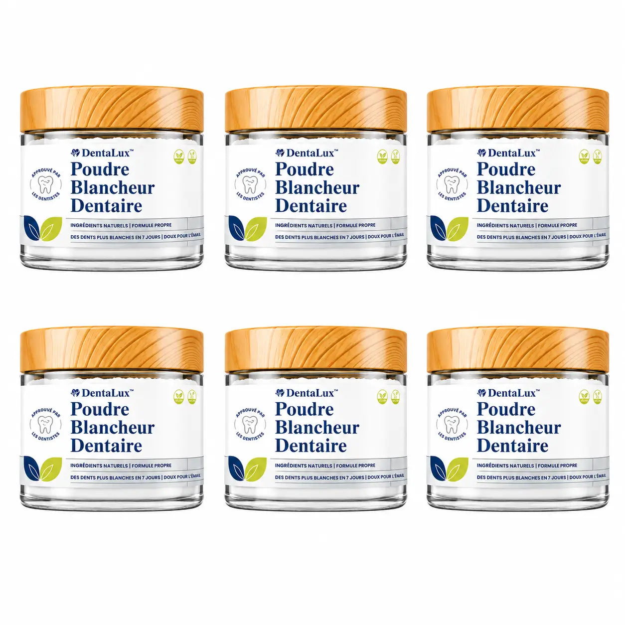 DentaLux™ Poudre Blancheur Dentaire | Jusqu’à 8 teintes plus blanches en 7 jours, sans peroxyde ni sensibilité !
