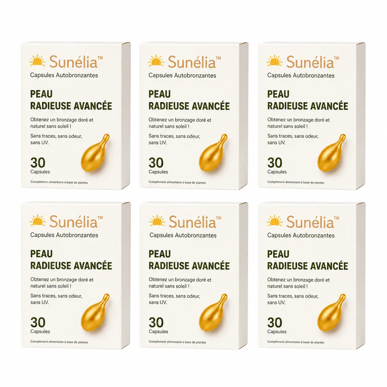 Sunélia™ Capsules Autobronzantes | Obtenez un bronzage éclatant et uniforme en seulement 5 jours sans aucun dommage causé par les UV !