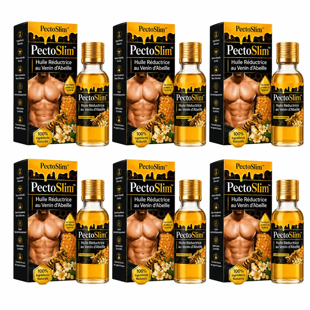 PectoSlim™ Huile Réductrice au Venin d’Abeille | Réduit la graisse des pectoraux en 2 minutes !