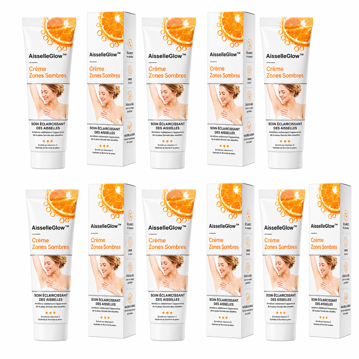 AisselleGlow™ Crème Zones Sombres | Éclaircissez visiblement aisselles, genoux, coudes et entre-cuisses sans effet collant !