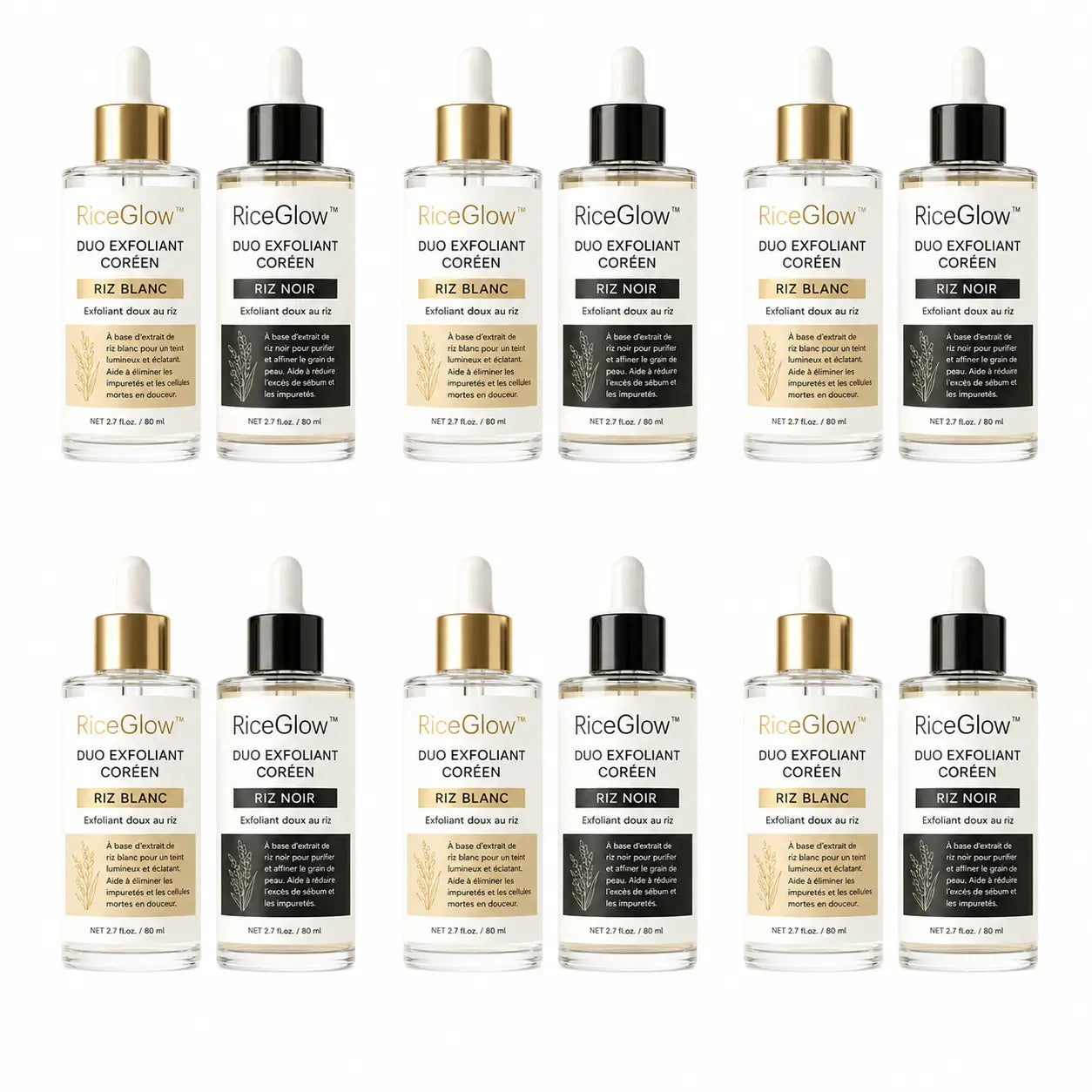 RiceGlow™ Duo Exfoliant Coréen Riz Noir & Riz Blanc | Désincrustez les pores, chassez les points noirs et révélez une peau lisse en 2 minutes !