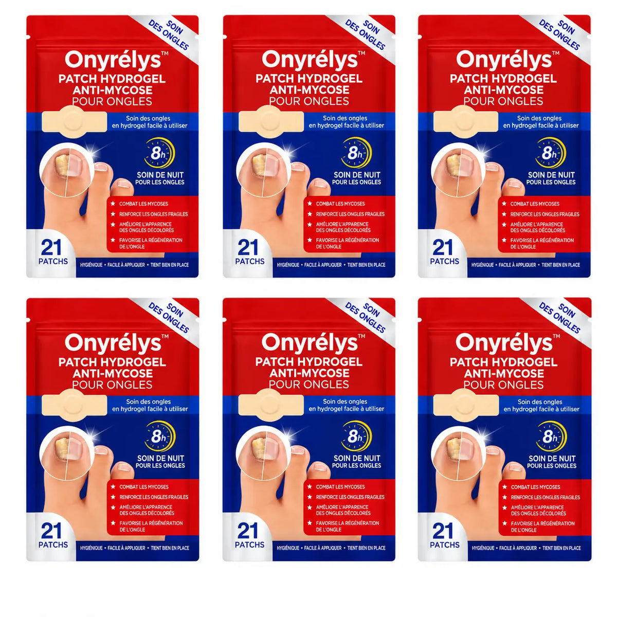 Onyrélys™ Patch Hydrogel Anti-Mycose pour Ongles | Effacez l’aspect jaune, épais et abîmé pendant votre sommeil !