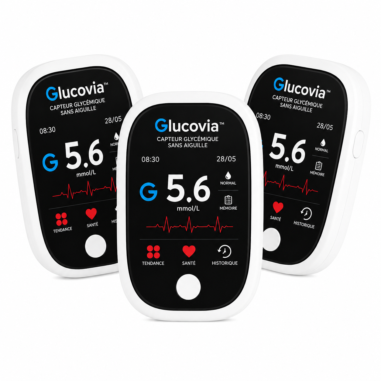 Glucovia™ Capteur Glycémique Sans Aiguille | Contrôlez votre glycémie en 3 secondes – sans douleur, sans piqûre, sans bandelette !