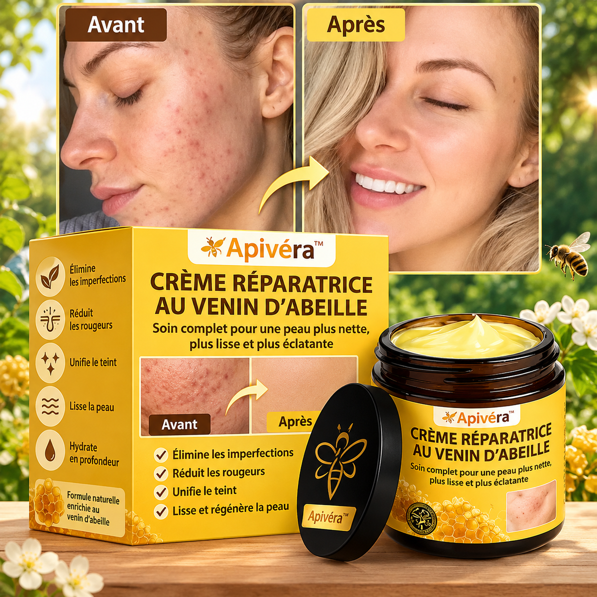 Apivéra™ Crème Réparatrice au Venin d’Abeille | Stoppe rougeurs, eczéma et boutons dès la première application !