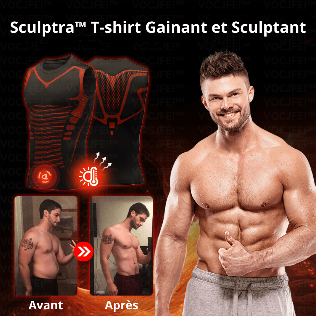 Sculptra™ T-shirt Gainant et Sculptant | Élimine la graisse, lisse la cellulite et sculpte les abdos en un instant!