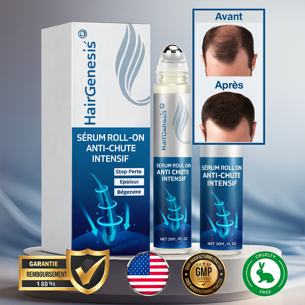 HairGenesis™ Sérum Roll-On Anti-Chute Intensif | Fait repousser les cheveux clairsemés en 7 jours!