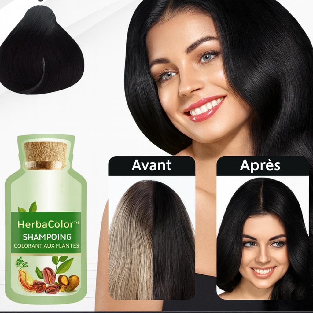 HerbaColor™ Shampoing Colorant aux Plantes | Couvre 100 % des cheveux blancs dès la 1ʳᵉ application!