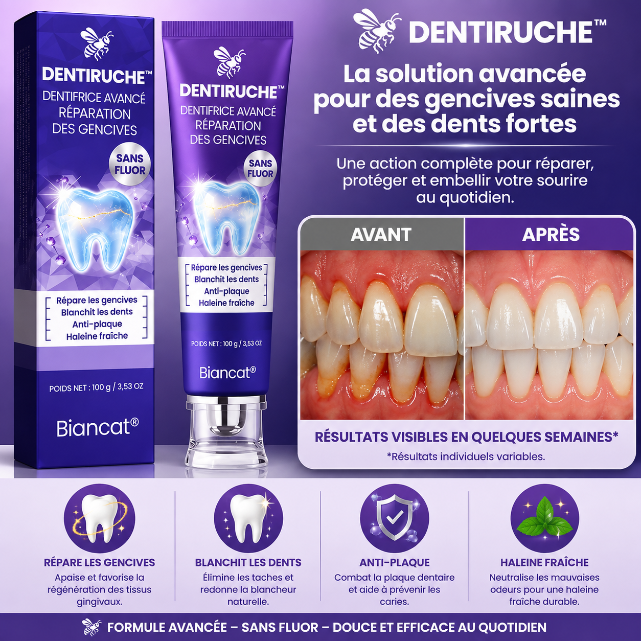 DentiRuche™ Dentifrice au Venin d’Abeille | Réparez vos gencives fragiles et protégez vos dents contre le déchaussement !