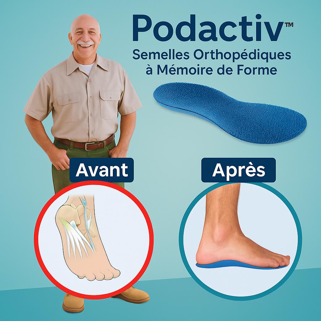 Podactiv™ Semelles Orthopédiques à Mémoire de Forme | Marchez 12h sans douleur dès la première utilisation!
