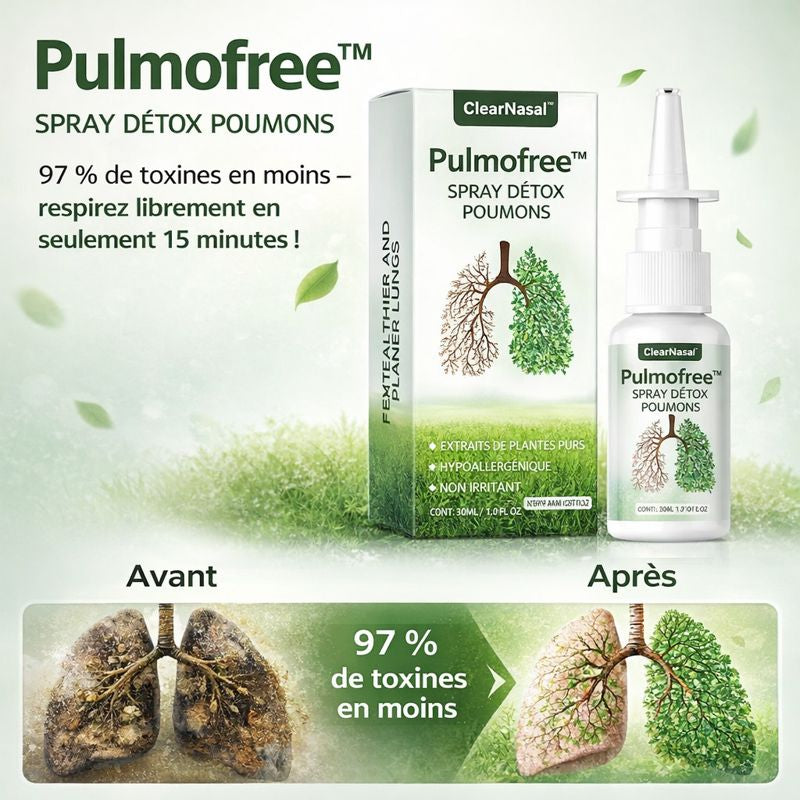 Pulmofree™ Spray Détox Poumons | 97 % de toxines en moins – respirez librement en seulement 15 minutes !
