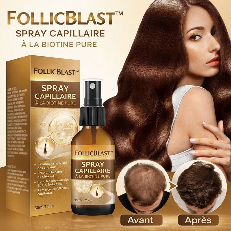 FollicBlast™ Spray Capillaire à la Biotine Pure | Faites repousser vos cheveux en 10 minutes chrono !