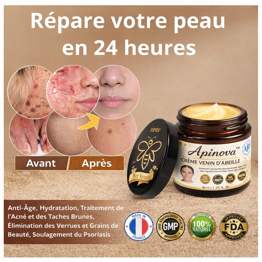 Apinova™ Crème Venin d’Abeille | Répare, lisse et rajeunit votre peau en 24 heures !