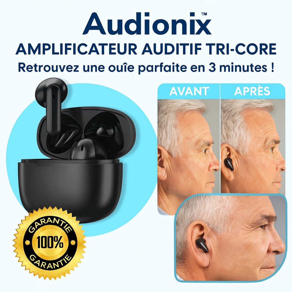 Audionix™ Amplificateur Auditif Tri‑Core | Retrouver une ouïe parfaite en 3 minutes!