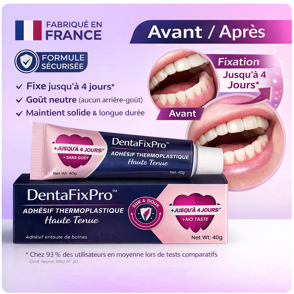 DentaFixPro™ Adhésif Thermoplastique Haute Tenue | Fixe instantanément votre prothèse, stoppe les mouvements gênants en 3 minutes !