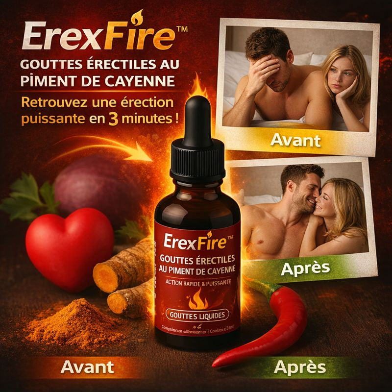 ErexFire™ Gouttes Érectiles au Piment de Cayenne | Retrouvez une érection puissante en 3 minutes !