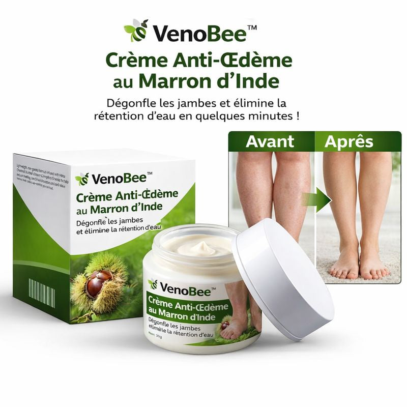 VenoBee™ Crème Anti-Œdème au Marron d’Inde | Dégonfle les jambes et élimine la rétention d’eau en quelques minutes !