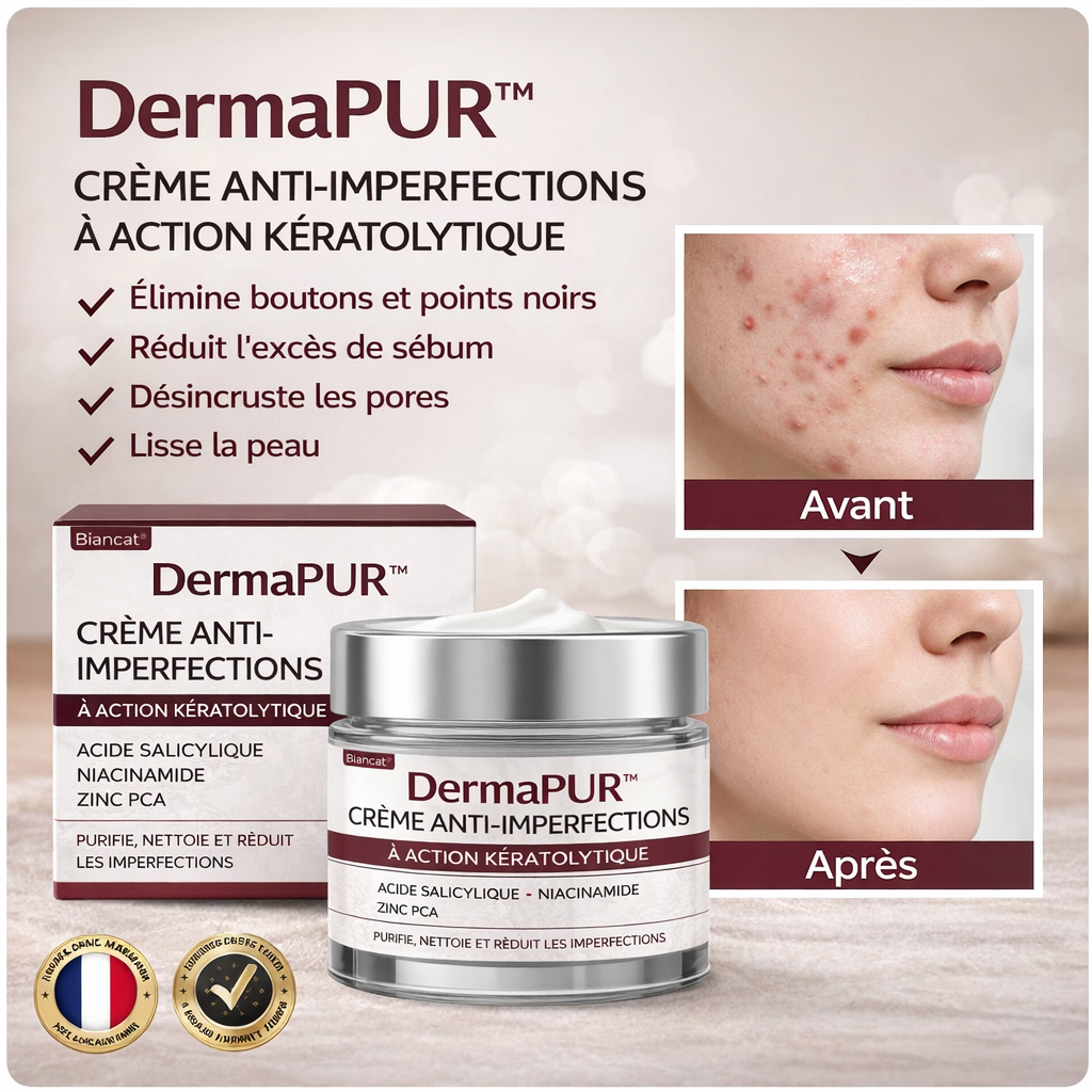 DermaPUR™ Crème Anti-Imperfections à Action Kératolytique | Éliminez boutons et verrues cutanées en 7 minutes !
