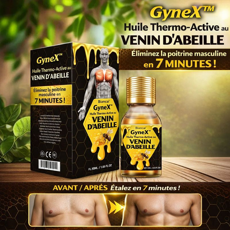 GyneX™ Huile Thermo-Active au Venin d’Abeille | Éliminez la poitrine masculine en 7 minutes !