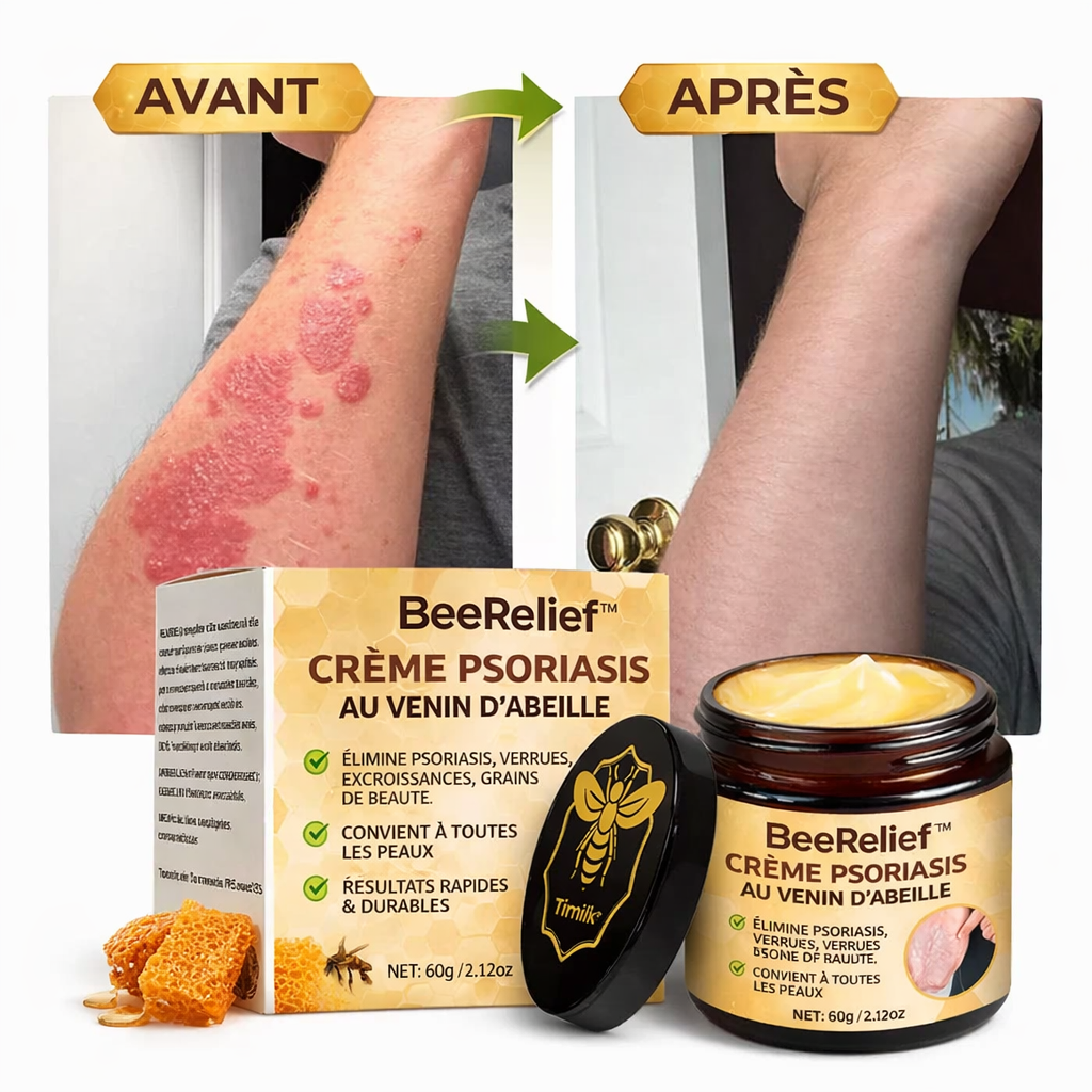 BeeRelief™ Crème Psoriasis au Venin d’Abeille | Éliminez plaques, démangeaisons et rougeurs rapidement !