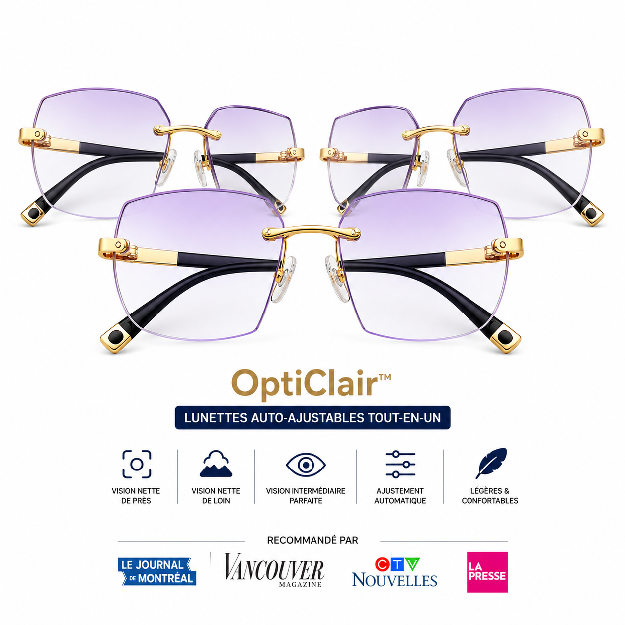 OptiClair™ Lunettes Auto-Ajustables Tout-en-Un | Voyez net de près, de loin et partout entre les deux !