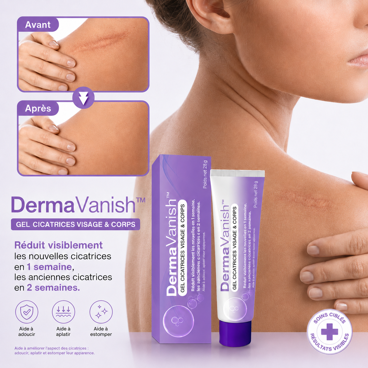DermaVanish™ Gel Anti-Cicatrices Visage & Corps | Effacez l’apparence des marques d’acné, brûlures et cicatrices sans laser ni chirurgie !