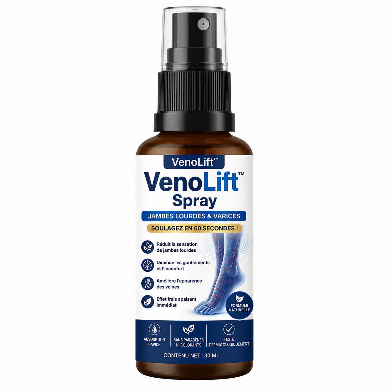 VenoLift™ Spray Jambes Lourdes & Varices | Soulagez gonflements, veines visibles et jambes fatiguées en 60 secondes !