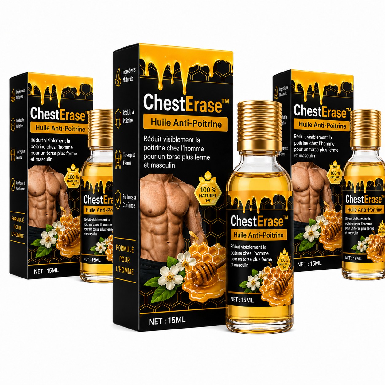 ChestErase™ Huile Anti-Poitrine | Réduit la Poitrine chez les Hommes en 7 Jours, Sans Chirurgie!