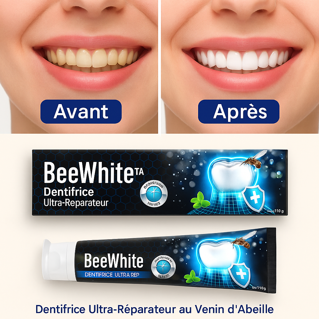BeeWhite™ Dentifrice Ultra-Réparateur au Venin d'Abeille | Élimine les douleurs, blanchit intensément et restaure votre sourire en 10 minutes chrono!