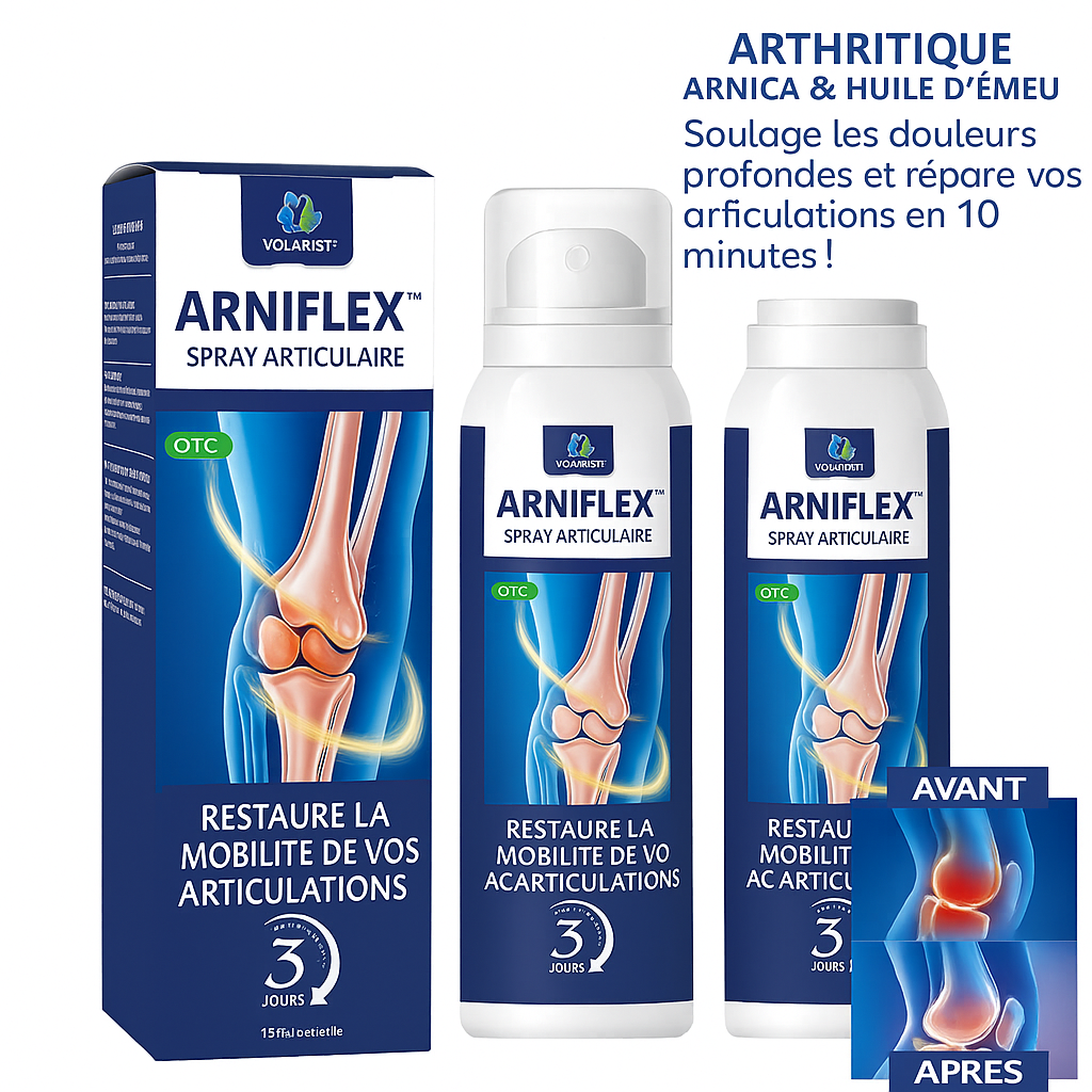 ArniFlex™ Spray Articulaire Arnica & Huile d’Émeu | Soulage les douleurs profondes et répare vos articulations en 10 minutes!