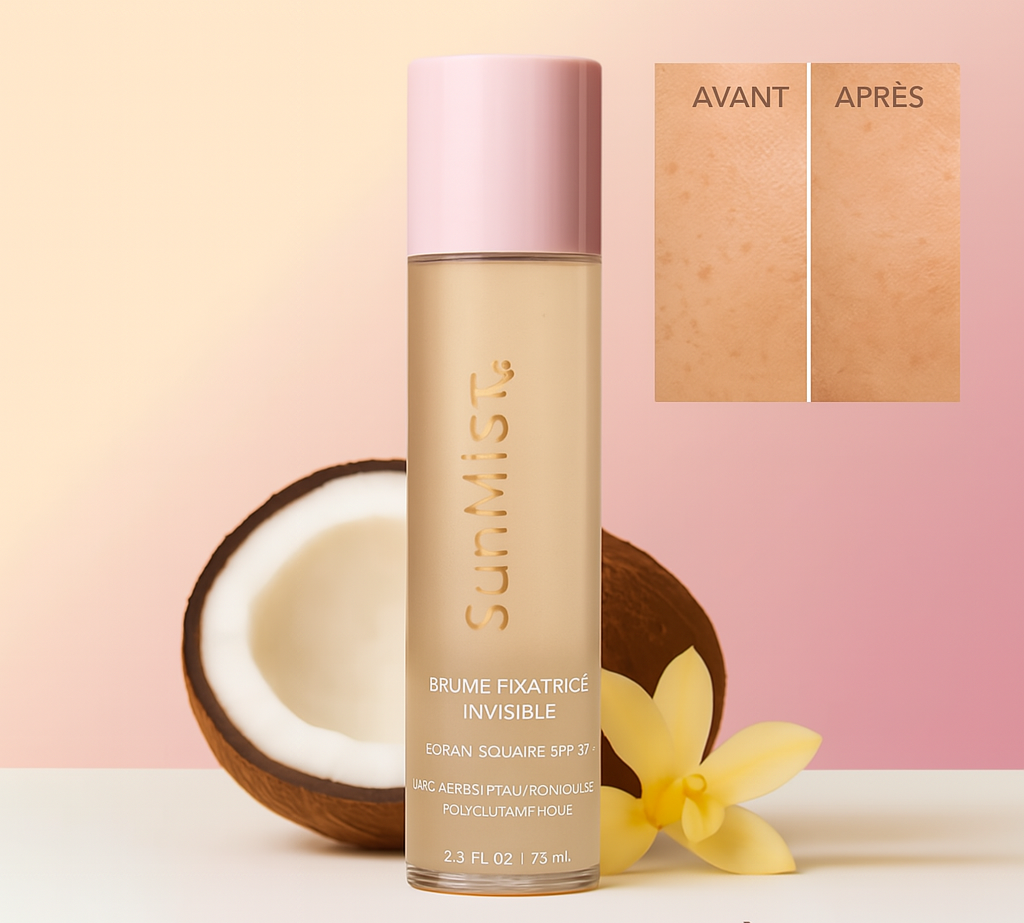 SunMist™ Brume Fixatrice Invisible SPF 50 | Protège votre peau et fixe votre maquillage en un seul geste en un instant!