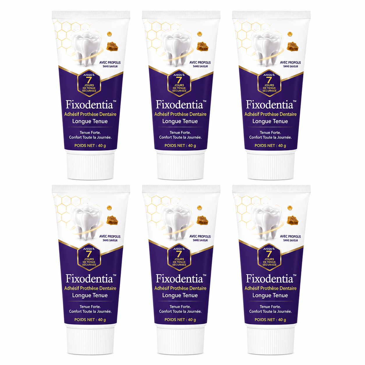 Fixodentia™ Adhésif Prothèse Dentaire Longue Tenue | Gardez votre dentier bien en place jusqu’à 96 heures, sans gêne ni stress !