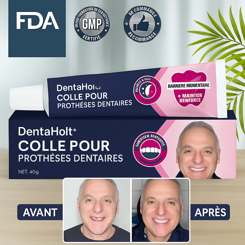 DentaHold™ Colle pour Prothèses Dentaires | Fixez votre dentier en 3 secondes pour une tenue sûre toute la journée!