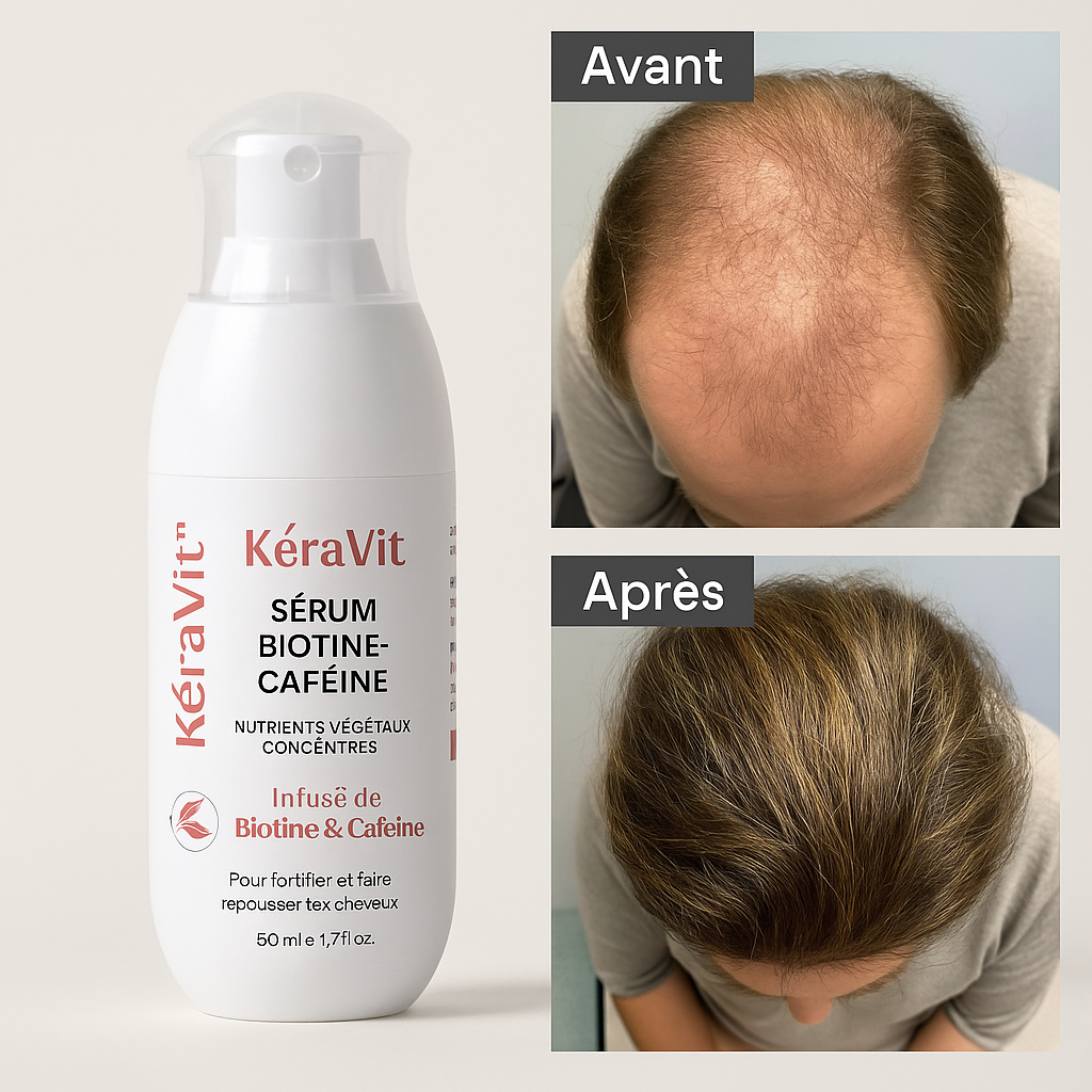 Kéravit™ Sérum Biotine-Caféine | Faites repousser vos cheveux clairsemés en 21 jours!