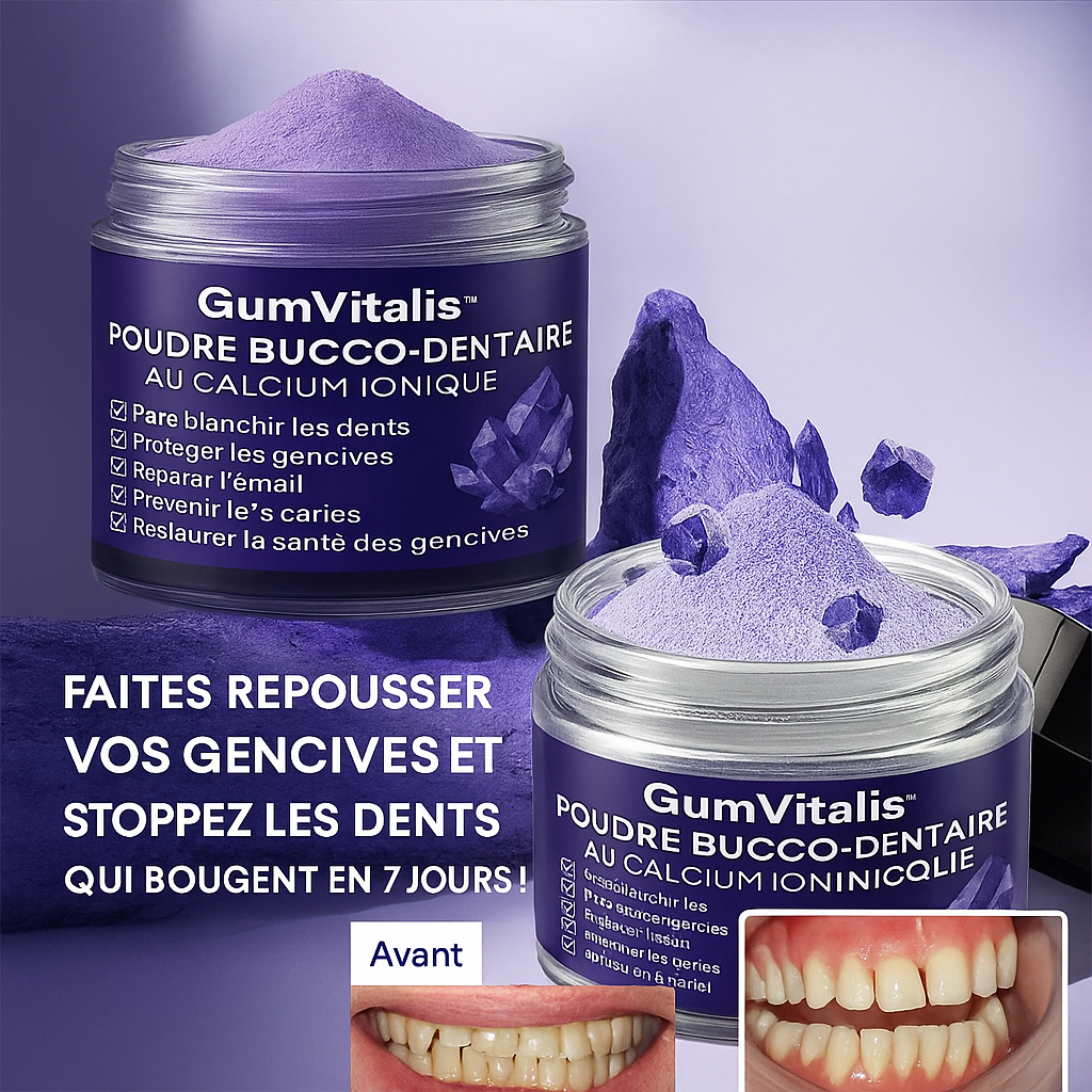 GumVitalis™ Poudre Bucco-Dentaire au Calcium Ionique | Faites repousser vos gencives et stoppez les dents qui bougent en 7 jours!
