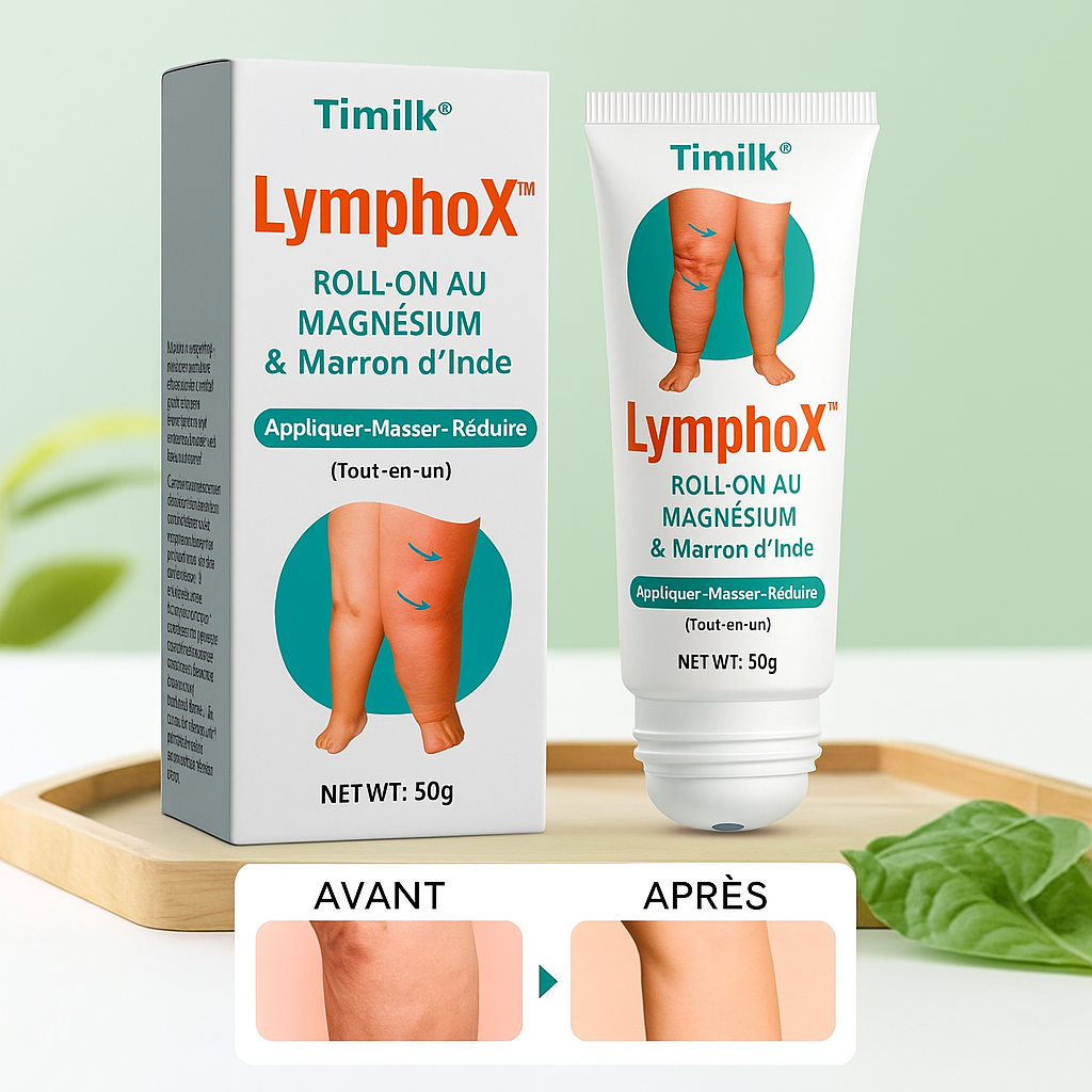 LymphoX™ Roll-On au Magnésium & Marron d’Inde | Draine vos jambes gonflées en 3 minutes!