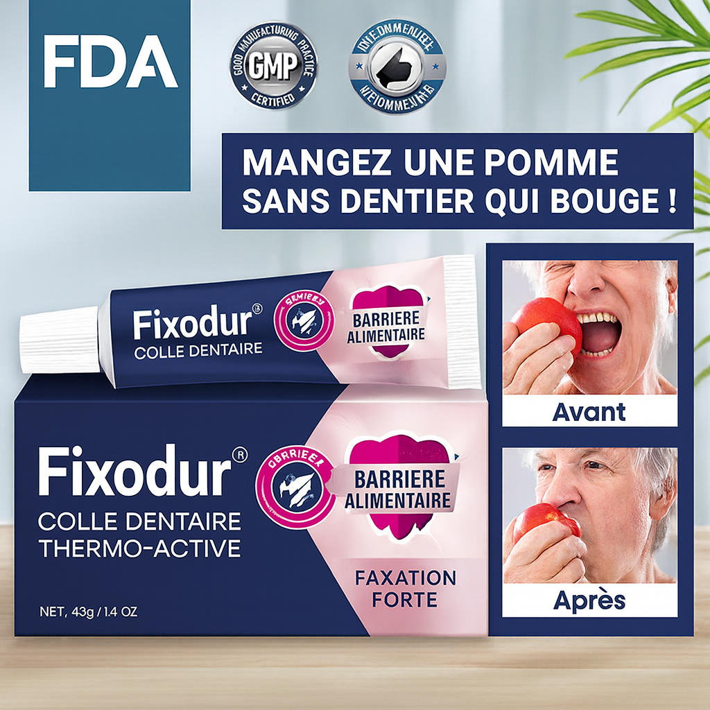 Fixodur™ Colle Dentaire Thermo-Active | Mangez une pomme sans dentier qui bouge!