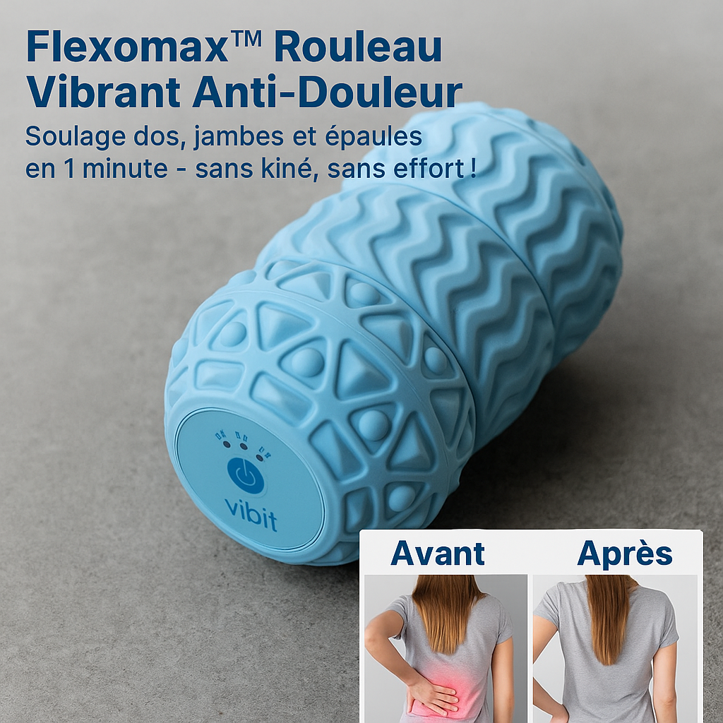 Flexomax™ Rouleau Vibrant Anti-Douleur | Soulage dos, jambes et épaules en 1 minute – sans kiné, sans effort!