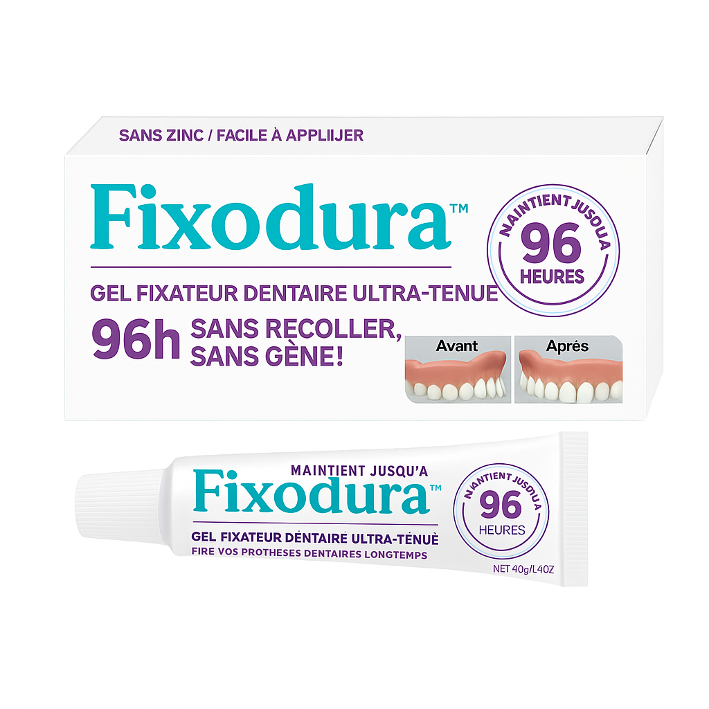 Fixodura™ Gel Fixateur Dentaire Ultra-Tenue | Gardez vos prothèses en place 96h – sans recoller, sans gêne!
