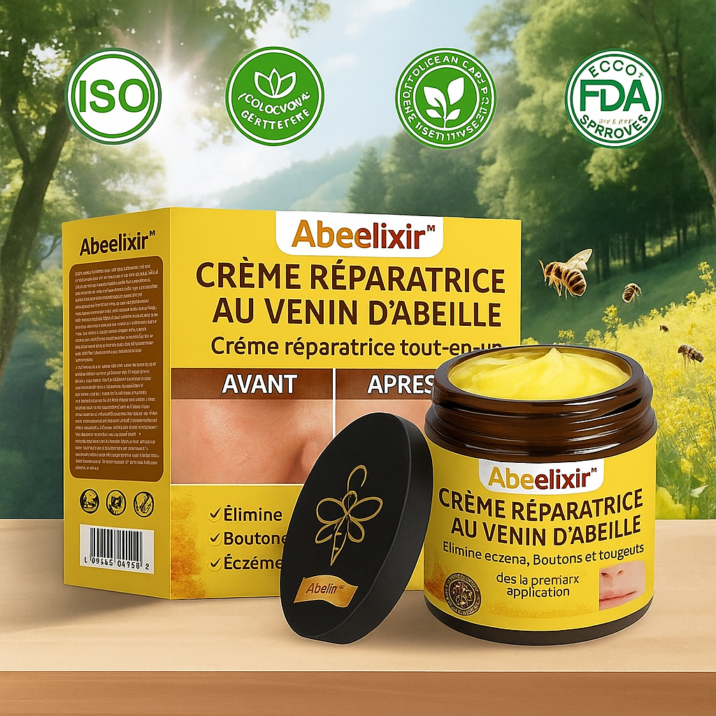 Abeelixir™ Crème Réparatrice au Venin d’Abeille | Élimine eczéma, boutons et rougeurs dès la première application!