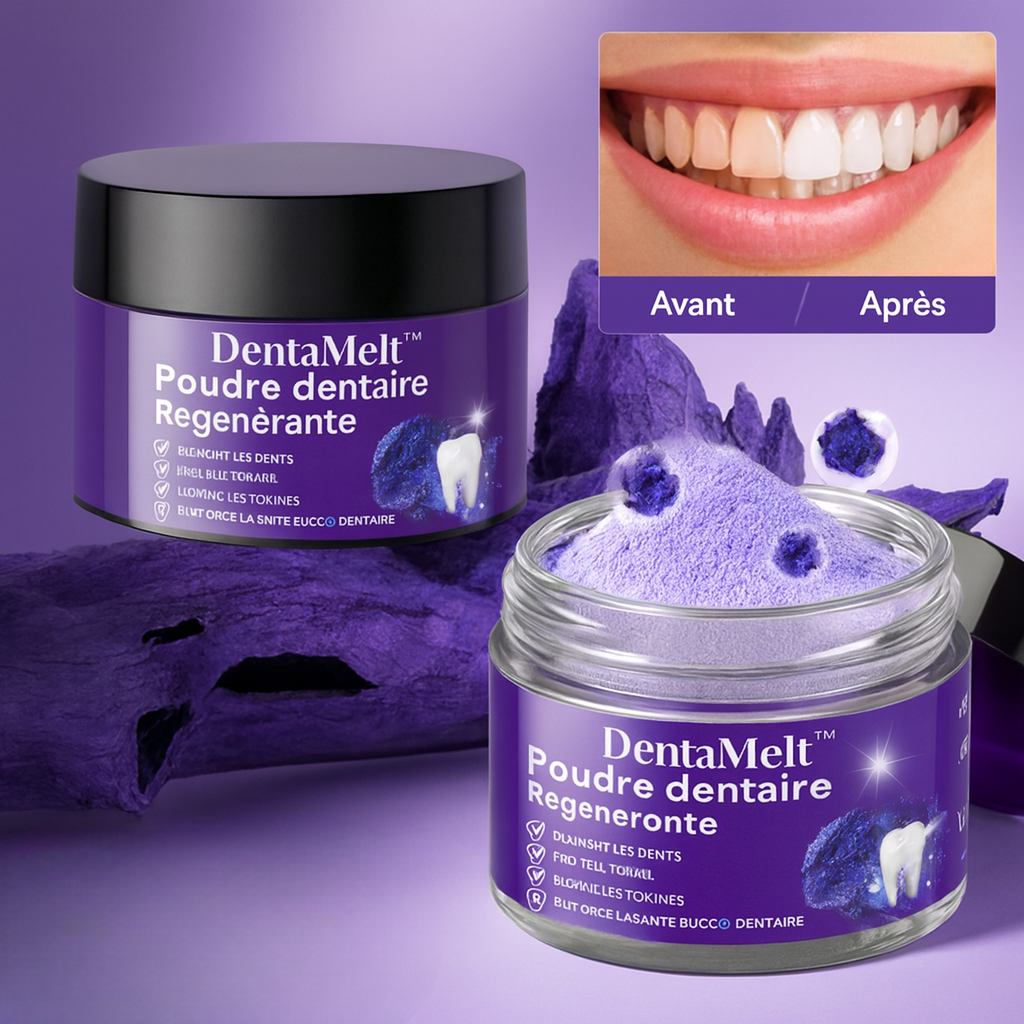 DentaMelt™ Poudre Dentaire Régénérante | Fait repousser vos gencives, répare vos dents et blanchit votre sourire dès la 1ère application!