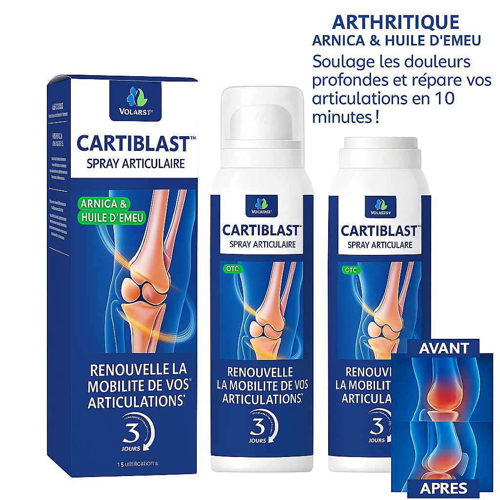 CartiBlast™ Spray Articulaire Arnica & Huile d’Émeu | Supprime la douleur et reconstruit vos cartilages en 10 minutes!