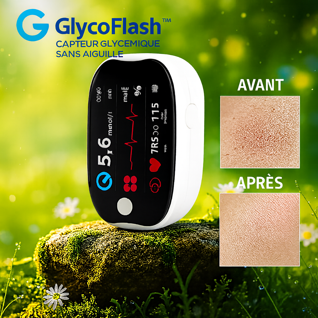 GlycoFlash™ Capteur Glycémique Sans Aiguille | Contrôlez votre glycémie en 3 secondes – sans douleur, sans piqûre, sans bandelette !