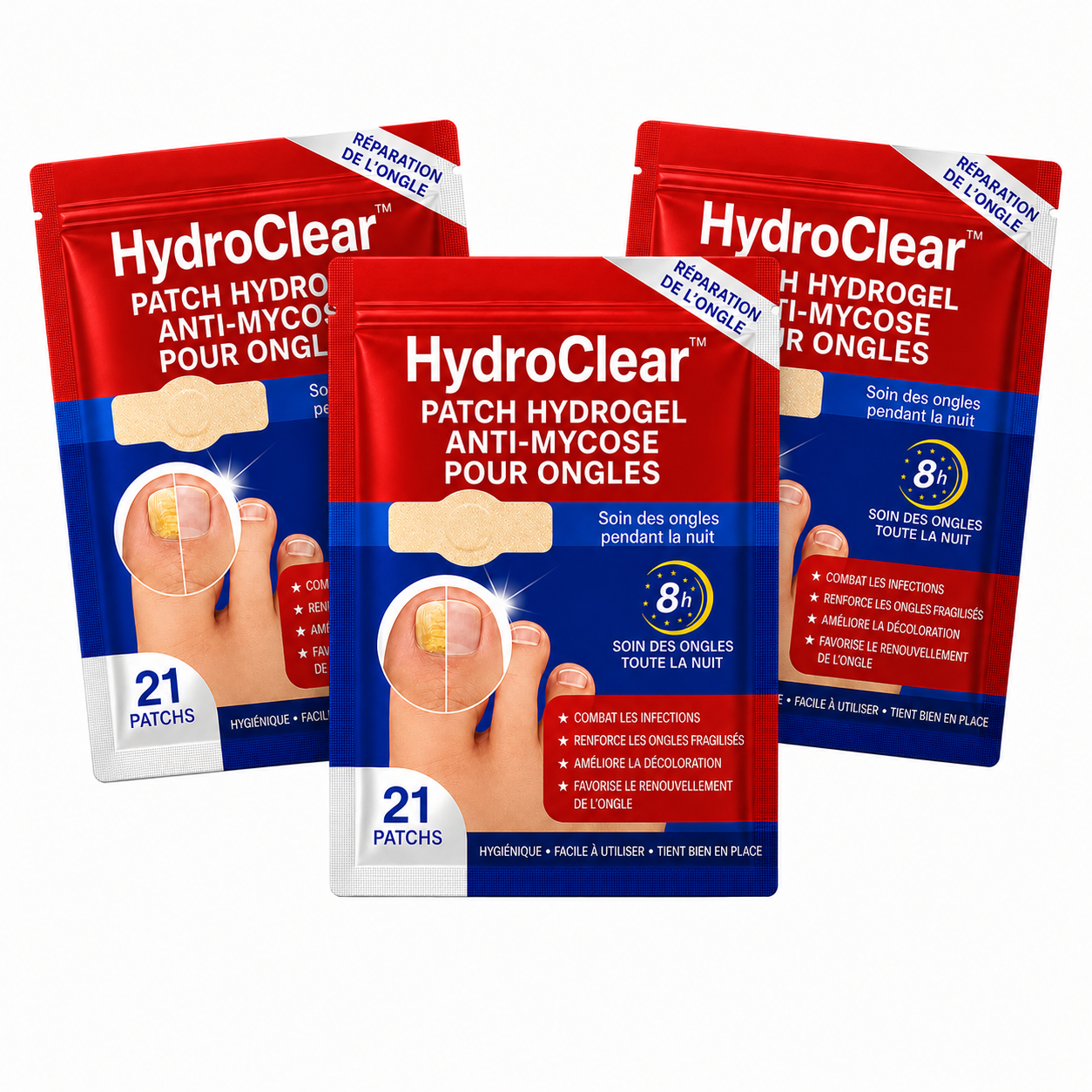 HydroClear™ Patch Hydrogel Anti-Mycose pour Ongles | Effacez l’aspect jaune, épais et abîmé pendant votre sommeil !