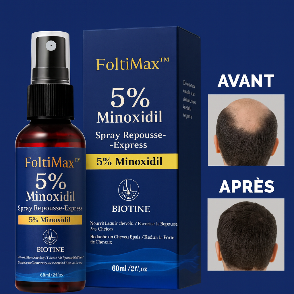 FoltiMax™ Spray Repousse-Express au Minoxidil 5% | Stoppe la Chute et Réactive les Bulbes en 7 Jours!