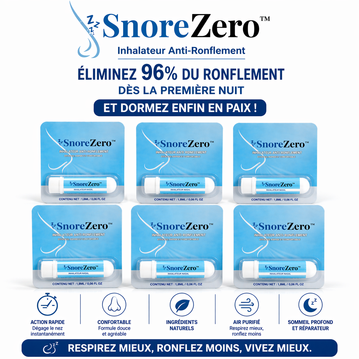 SnoreZero™ Inhalateur Anti-Ronflement | Éliminez 96% du ronflement dès la première nuit et dormez enfin en paix