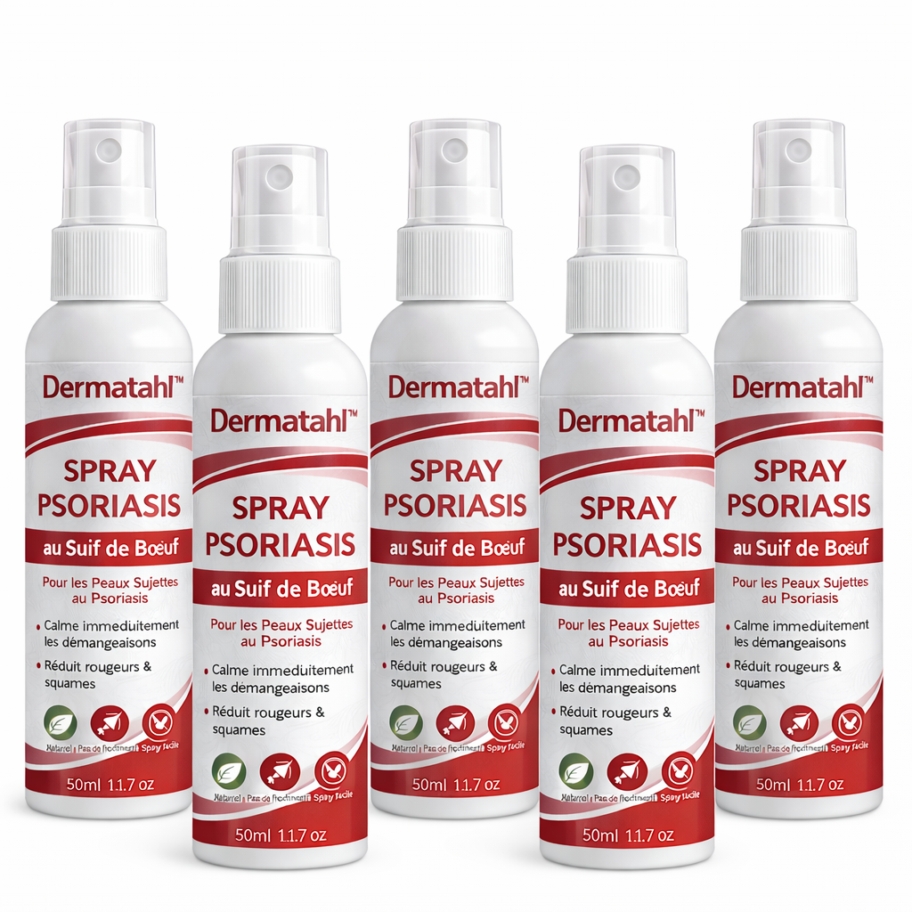 Dermatahl™ Spray Psoriasis au Suif de Bœuf | Stoppe les démangeaisons et régénère votre peau dès la première application !